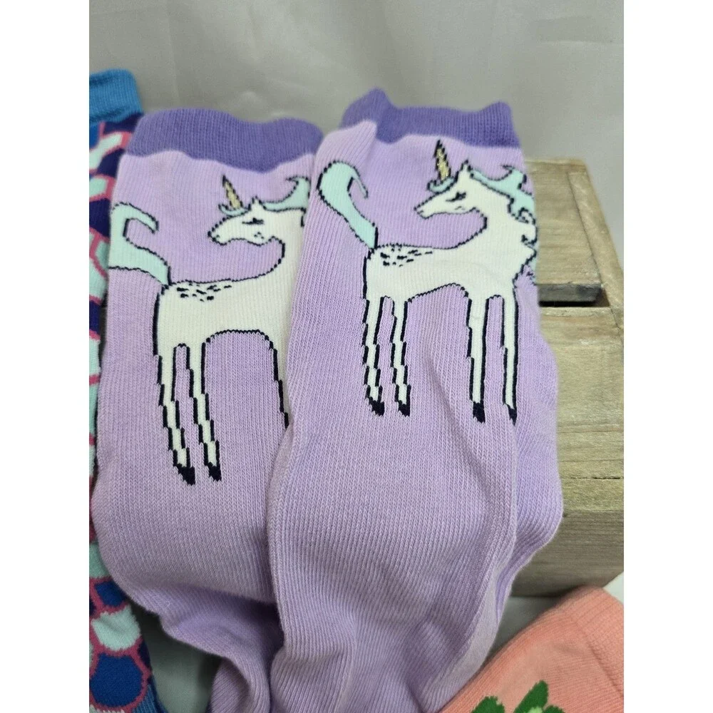 Lot of 4 Pairs Girls Crew Socks Owl Mermaid Unicorn Pineapple Medium New